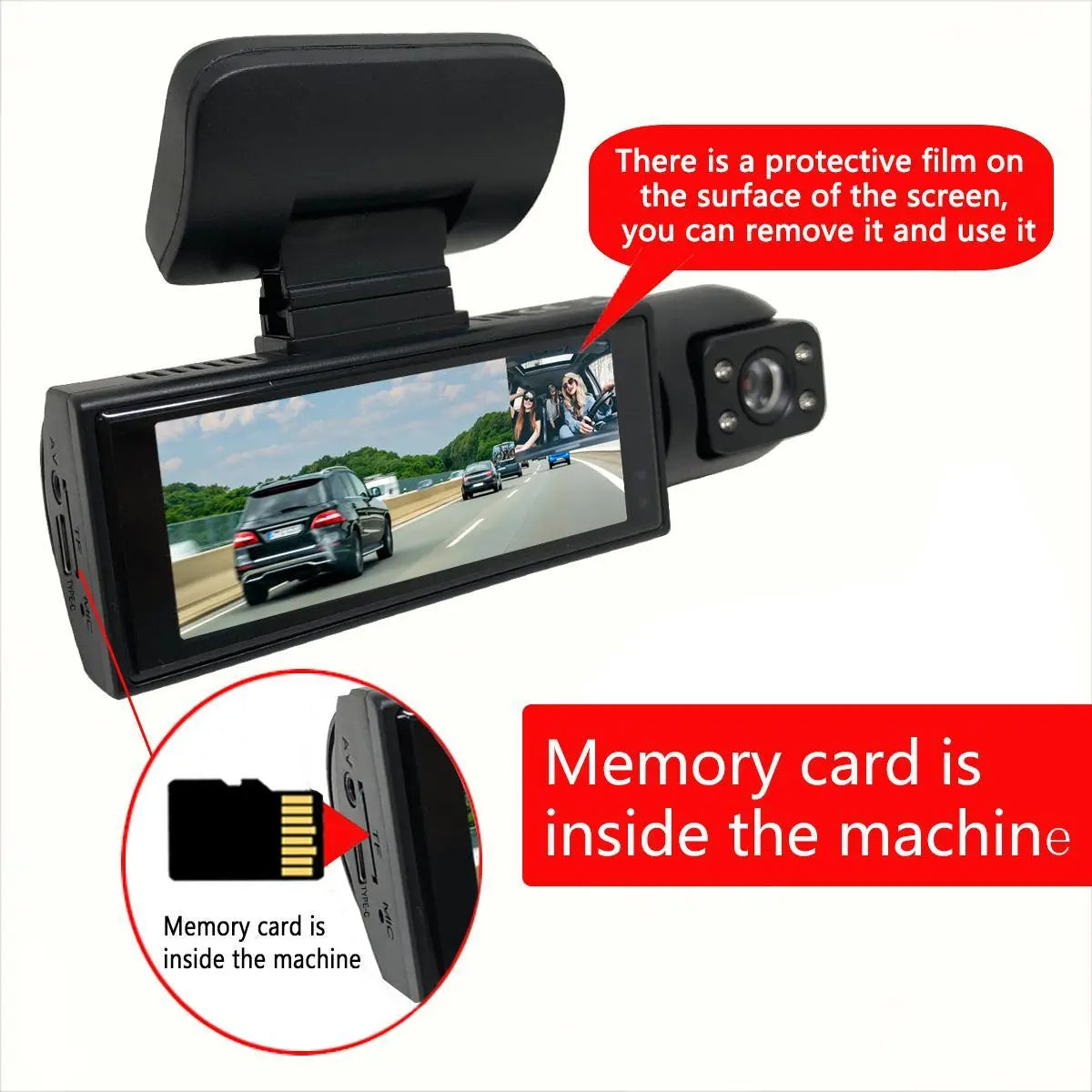 1080P Dual Recording Car DVR Camera with 32GB Card, Dashboard Cam with 3.16" Screen, HD Driving Recorder, Front inside Video Dashcam with Night Vision, Loop Recording, Automotive Accessories, Car Stuff, Front inside Dashcams, Car Interior Dashcam