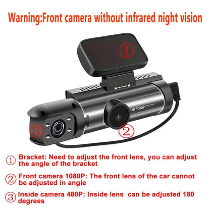 1080P Dual Recording Car DVR Camera with 32GB Card, Dashboard Cam with 3.16" Screen, HD Driving Recorder, Front inside Video Dashcam with Night Vision, Loop Recording, Automotive Accessories, Car Stuff, Front inside Dashcams, Car Interior Dashcam