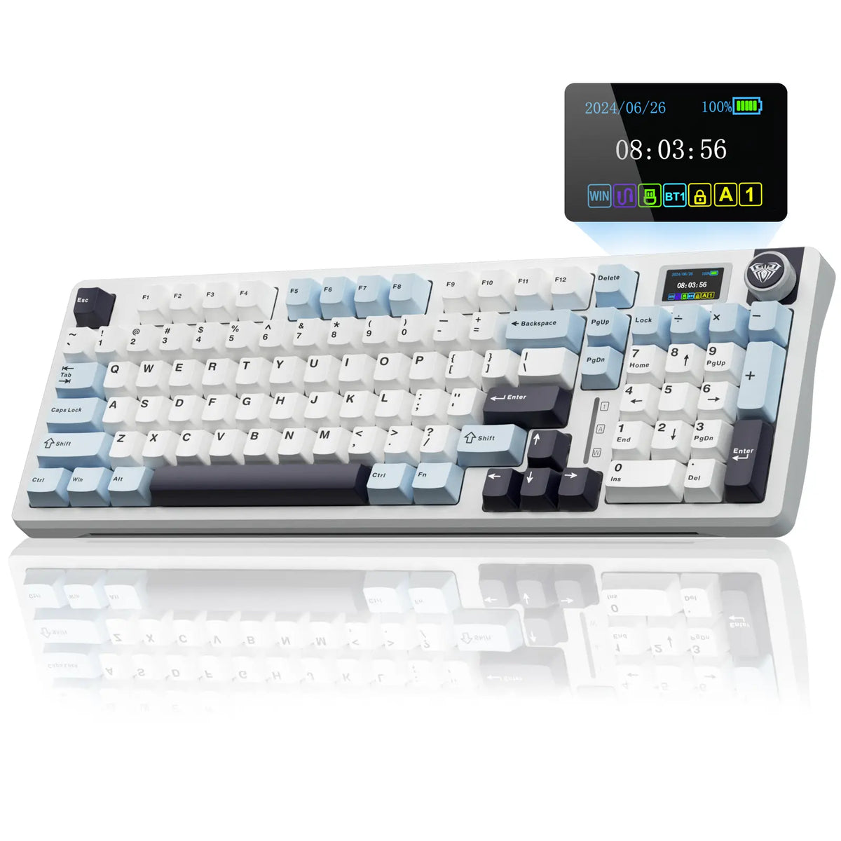 [New]Aula S98 Pro White Purple Aesthetic Wireless Mechanical Gaming Keyboard, Smart LCD Screen & Knob, Number Pad Creamy Thocky Sound, RGB Backlight, Hot Swappable Tri-Mode USB-C Connection PBT Keycaps, Creamy Keyboard Multi-Device Keyboard