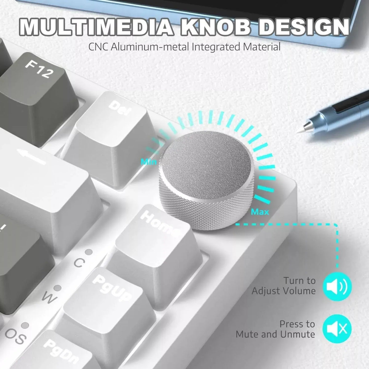 AJAZZ AK820 Wired Office Gaming Lighted Mechanical Keyboard, Backlit Keyboard, Light up Keyboard, 75% Layout Full Key Hot Swappable Gasket Structure Metal Volume Knob FN Multimedia Function Ergonomic Design Plug and Play