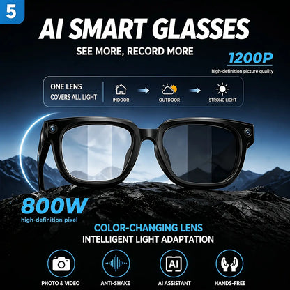 AI Smart Glasses with 8MP HD Camera, Photochromic Uv-Protection Lenses, Button Control, 160+-Language Real-Time Translation, Bluetooth Recording, Wifi, Music Player, Magnetic Design, Android Compatible, Outdoor Wearable Tech Gadget, Cool Gift for Men